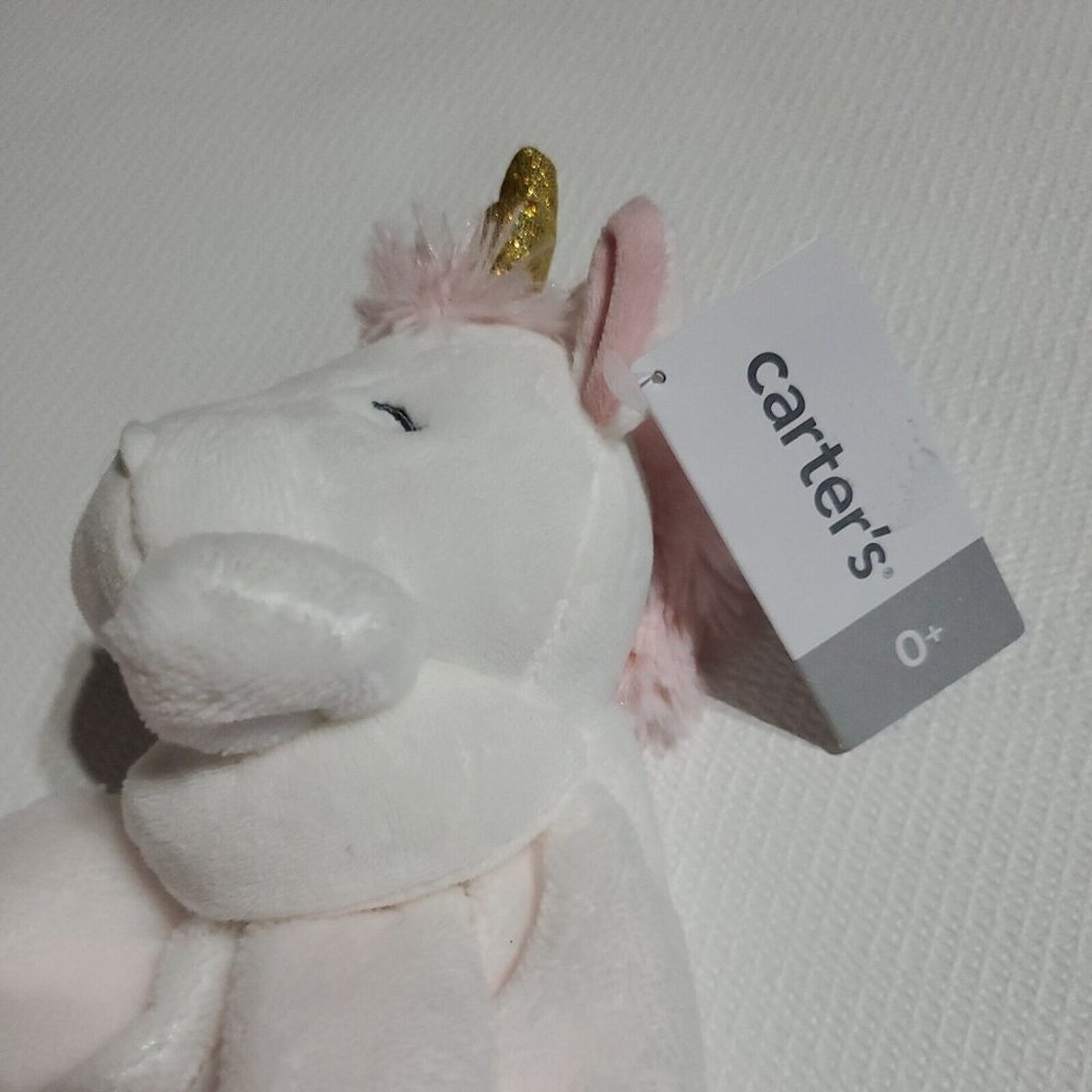 New Carter's Snuggle Buddy Security Blanket Soft White Pink Unicorn Horn NWT BB6 - Picture 4 of 10